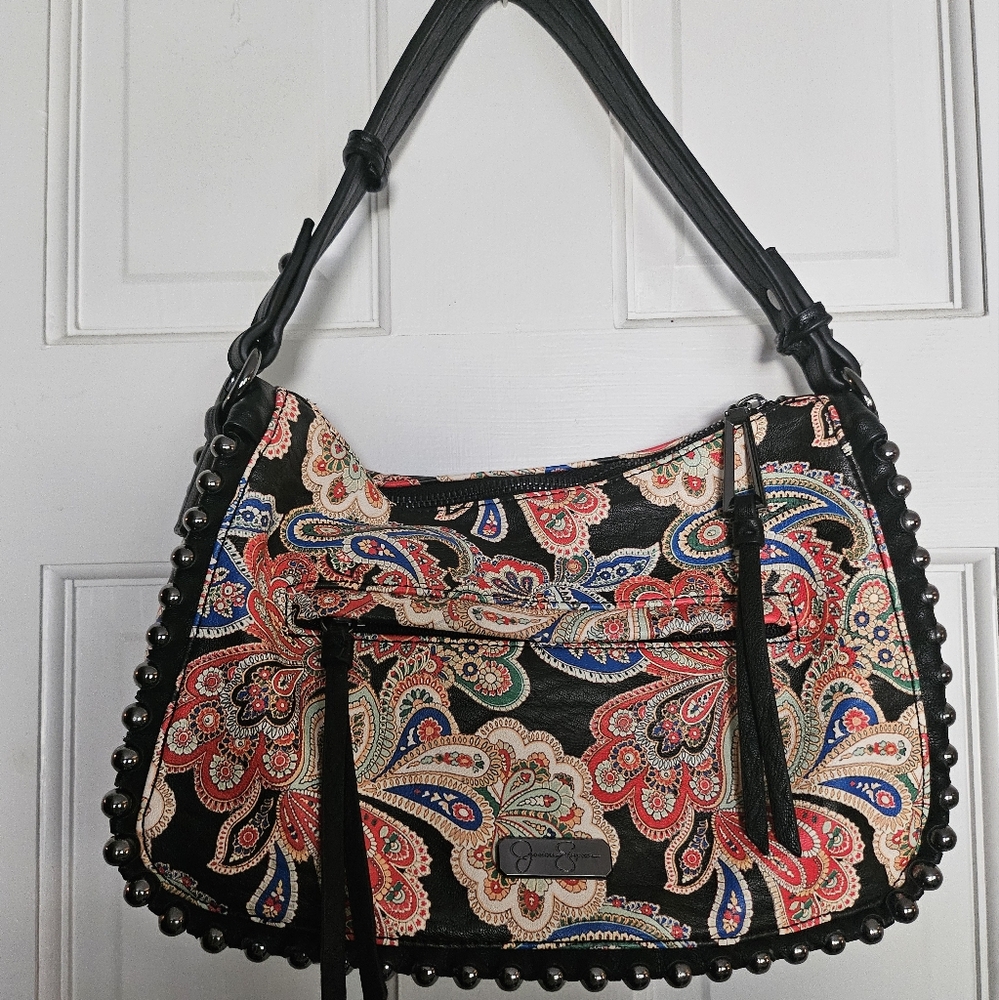 Jessica Simpson Black and Red Paisley Hobo Bag